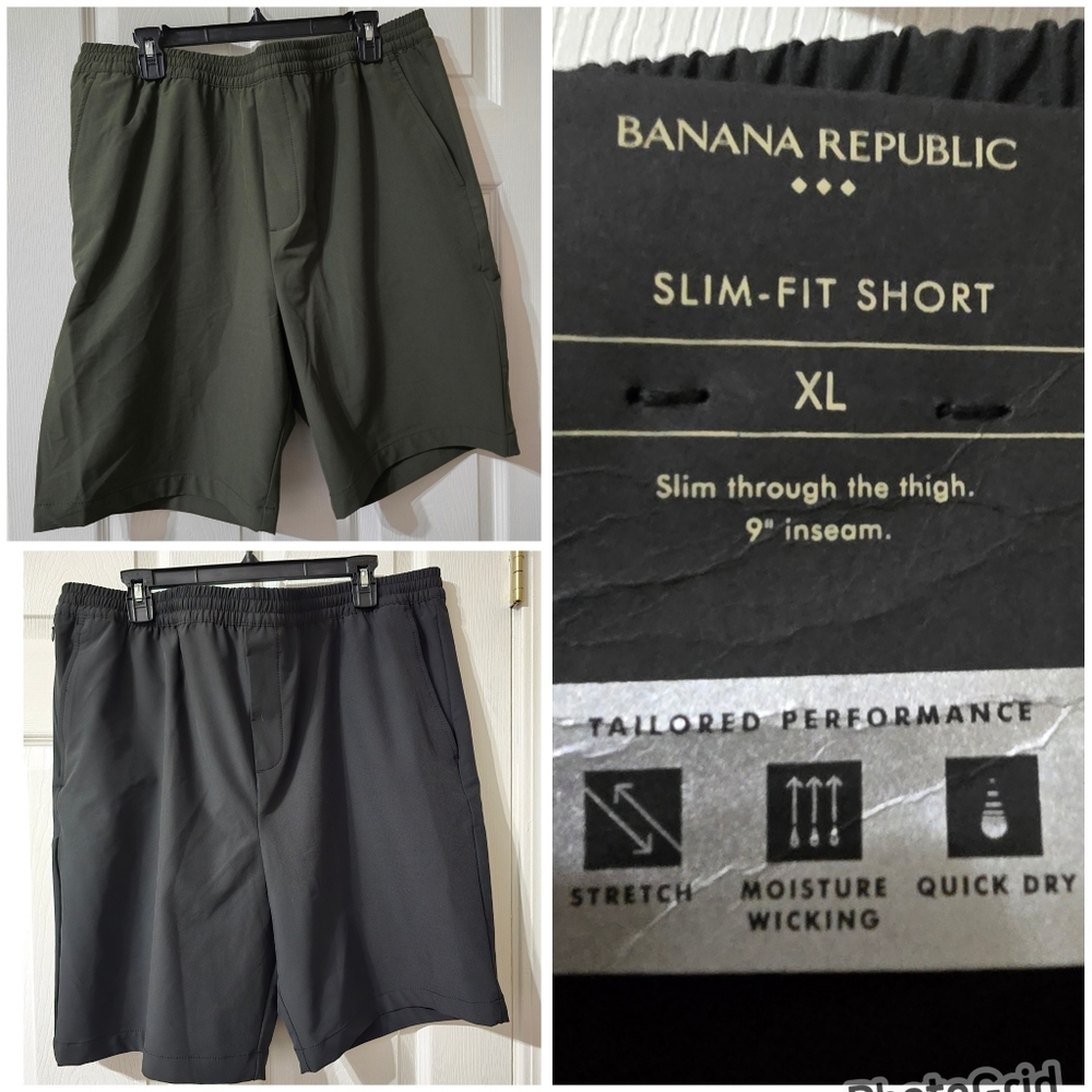 TWO Banana Republic Slim Fit Pull-On Performance Shorts, Men's XL, NWT.